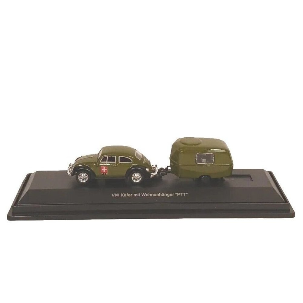 Schuco Volkswagon Beetle Wohnanhanger PTT VW Kafer Camping Trailer 1:87 Green